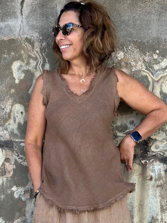 Raw Hem Top - Cocoa