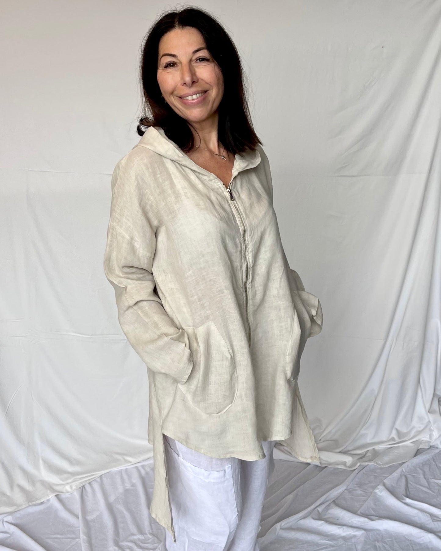 Linen Jacket with Zip - Sabbia