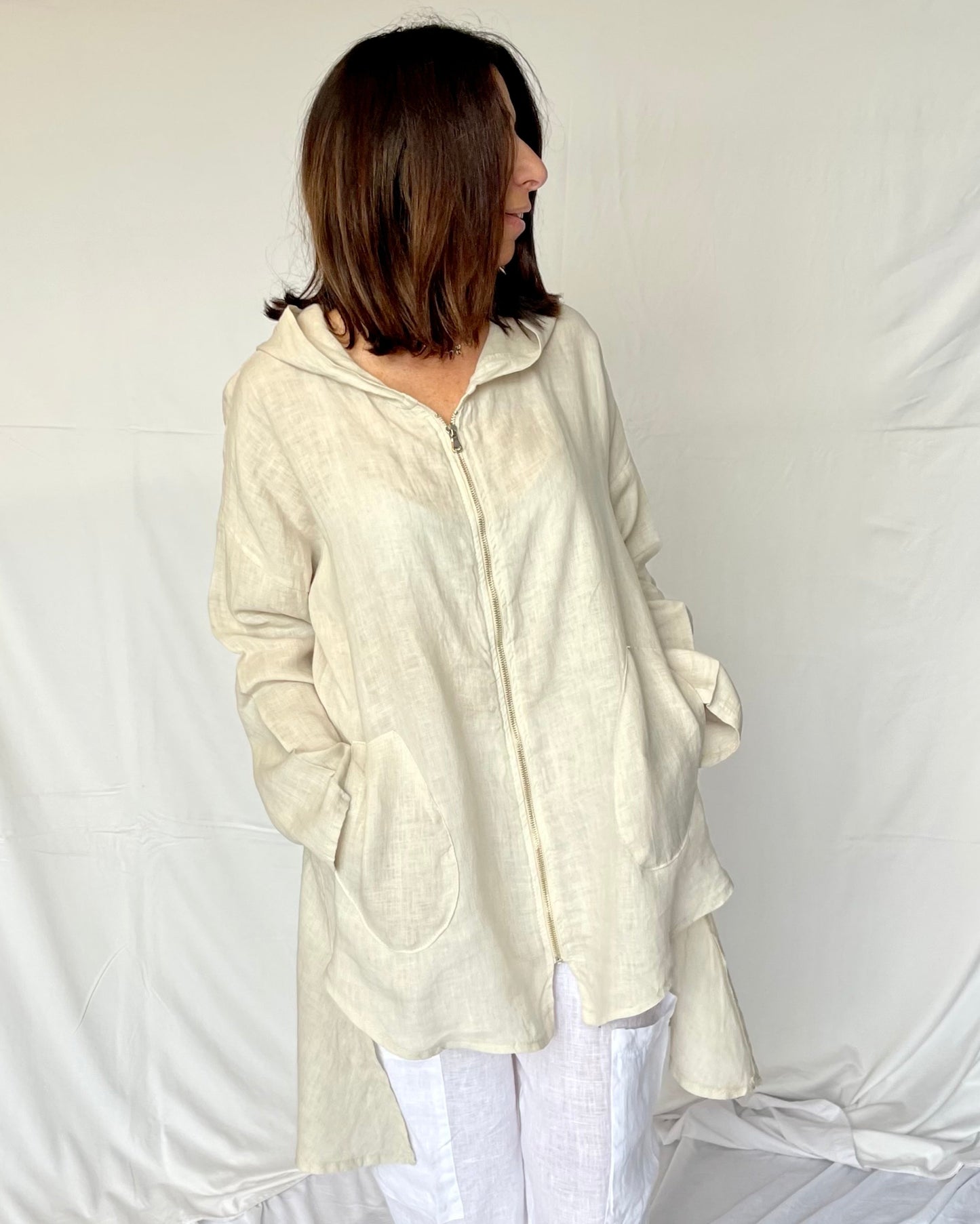 Linen Jacket with Zip - Sabbia