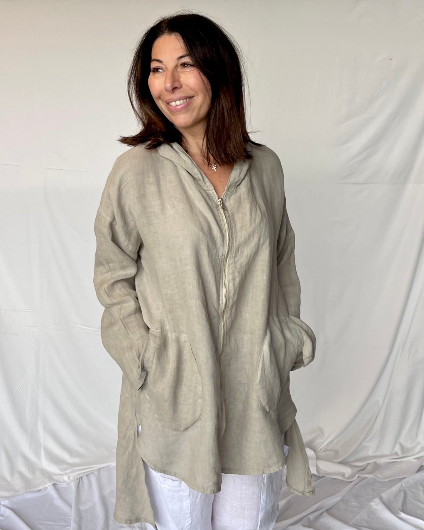 Linen Jacket with Zip - Fango