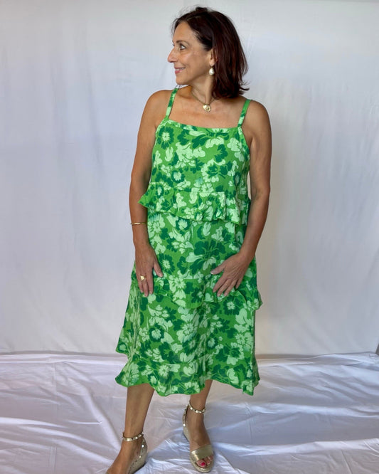 Emerald Linen Floral Dress
