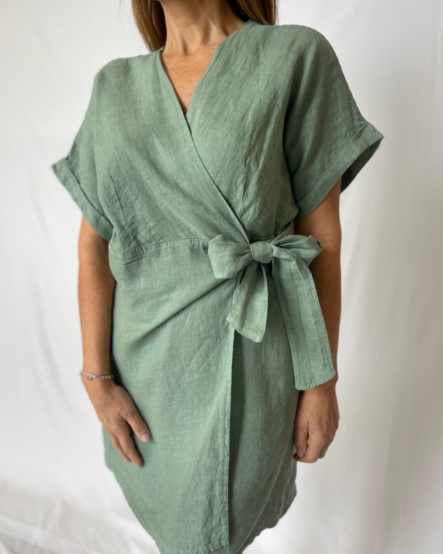 Linen Tie Dress - Sage