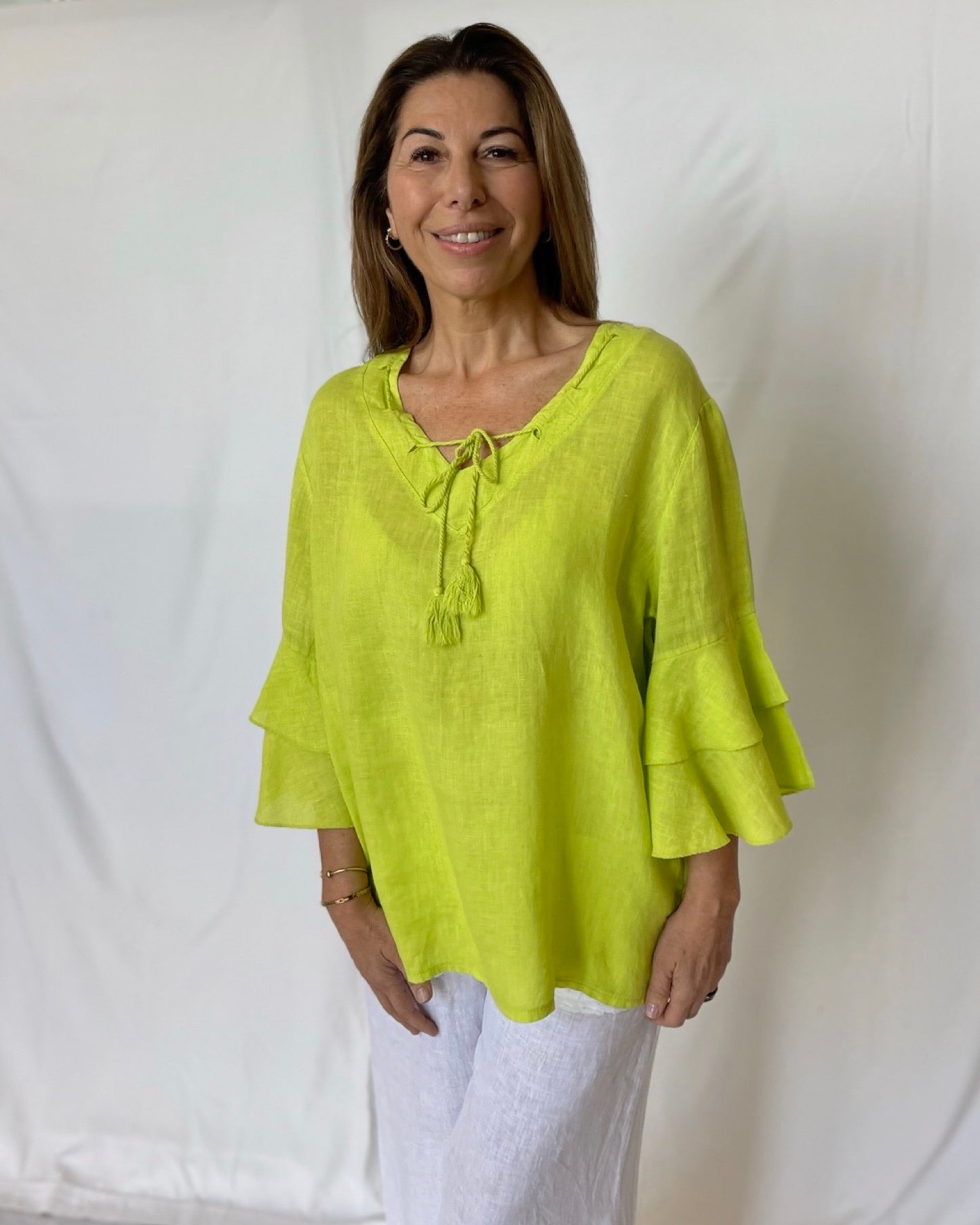 Linen Frill Top - Lime