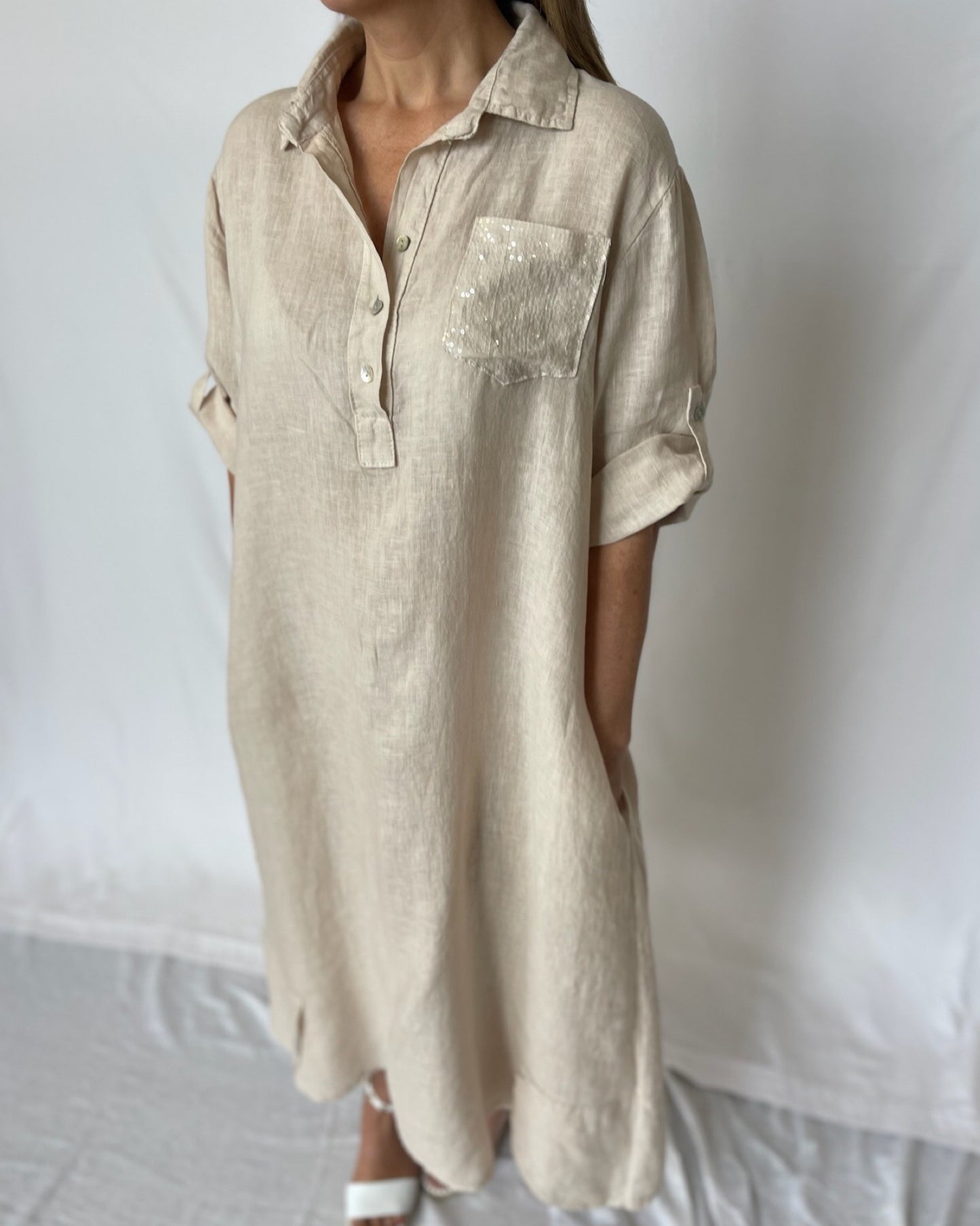 Sequin Dress Linen - Sabbia