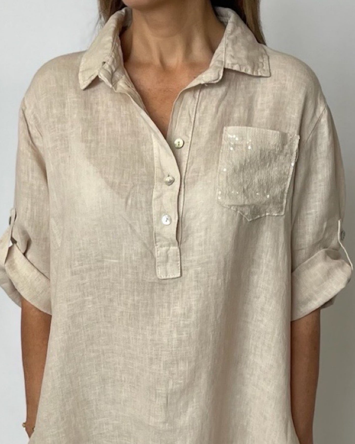 Sequin Dress Linen - Sabbia