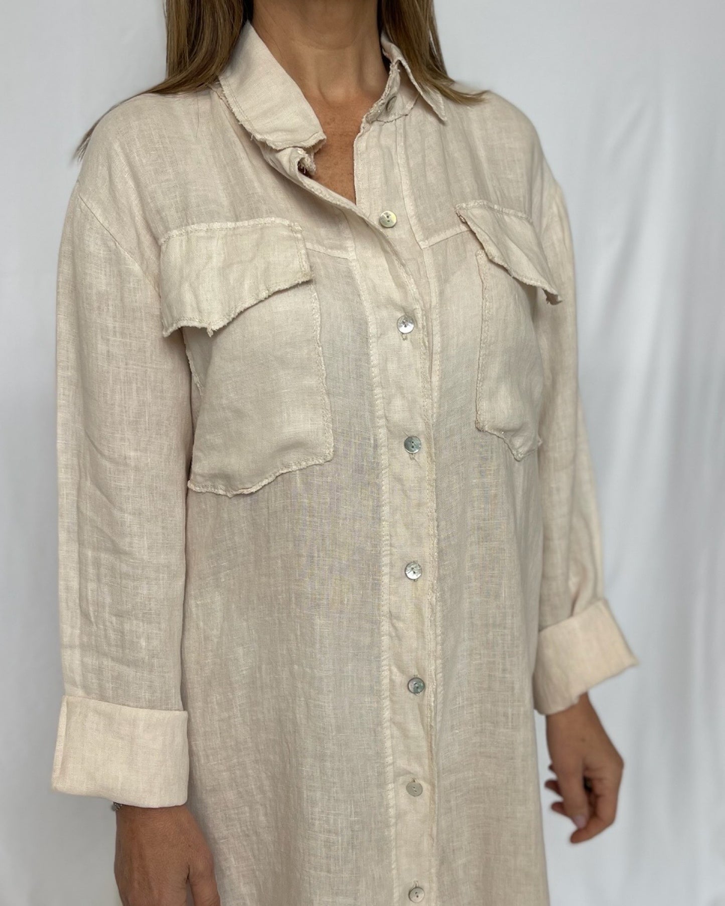 Shirt Dress Linen- Sabbia