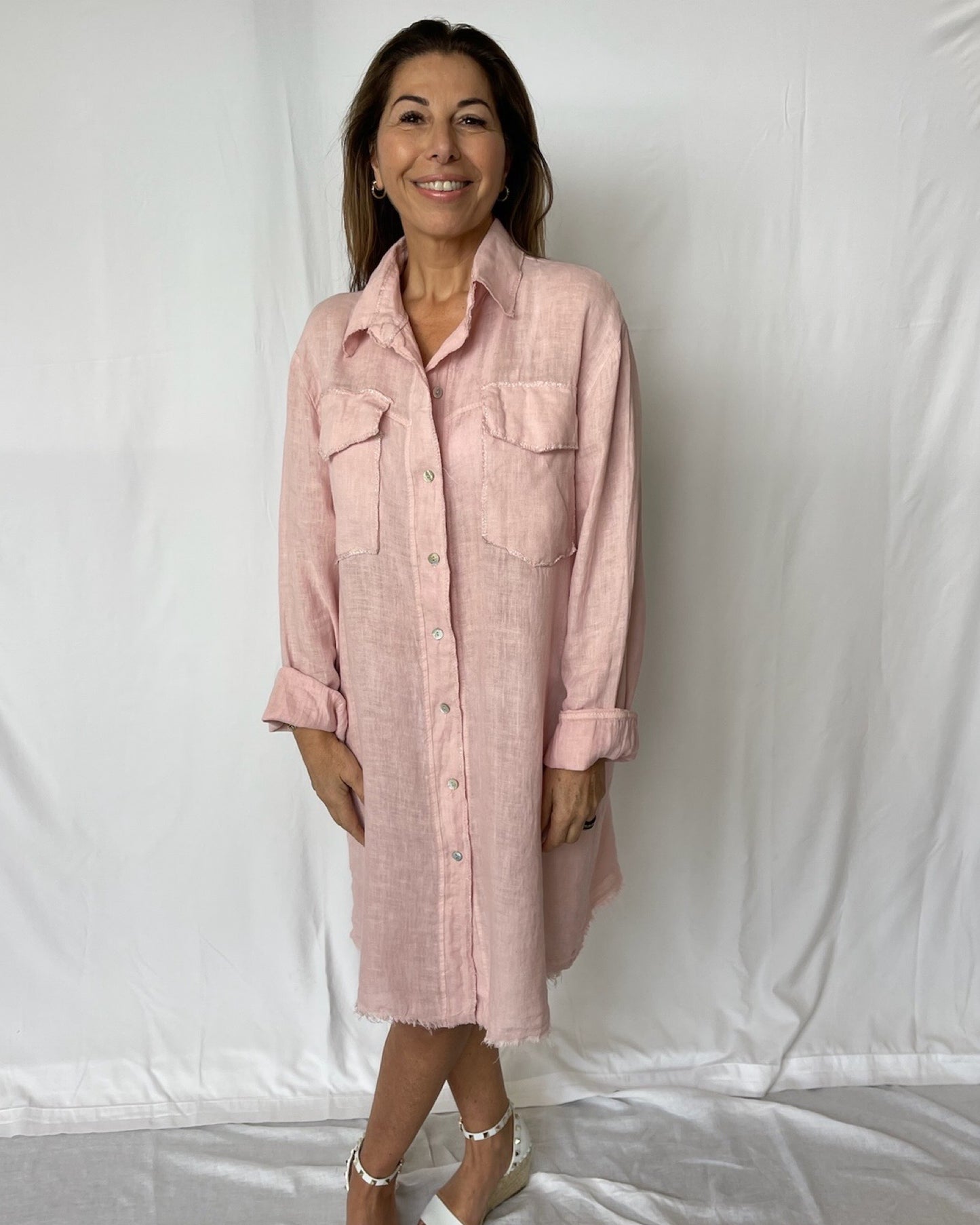 Shirt Dress Linen- Rosa