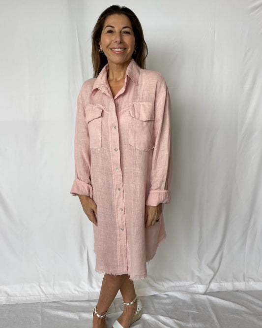 Shirt Dress Linen- Rosa