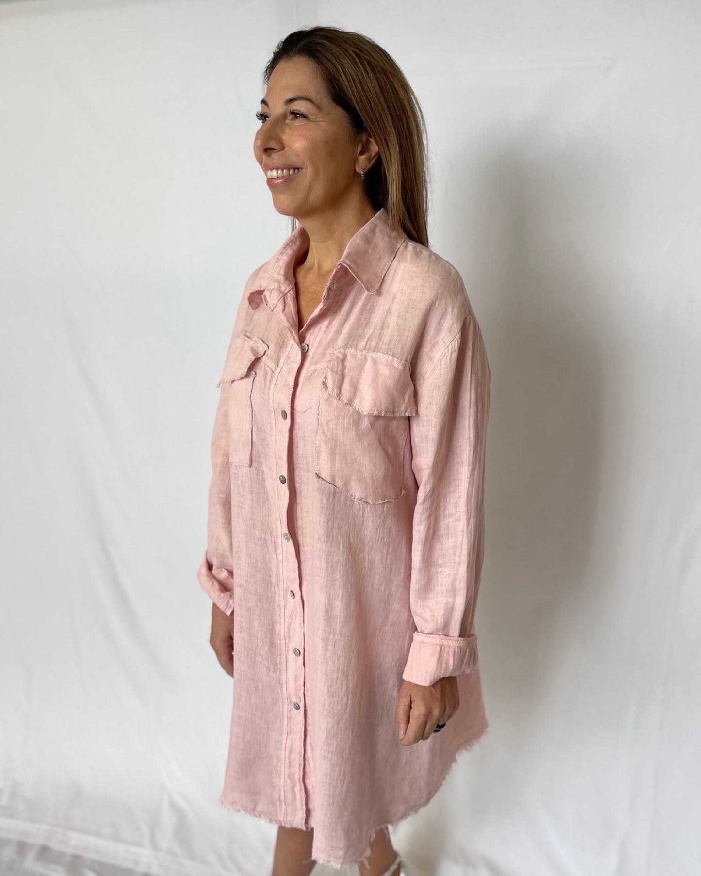 Shirt Dress Linen- Rosa