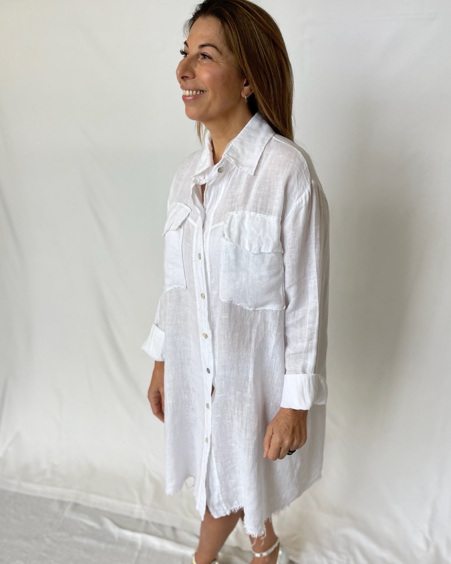 Shirt Dress Linen- White