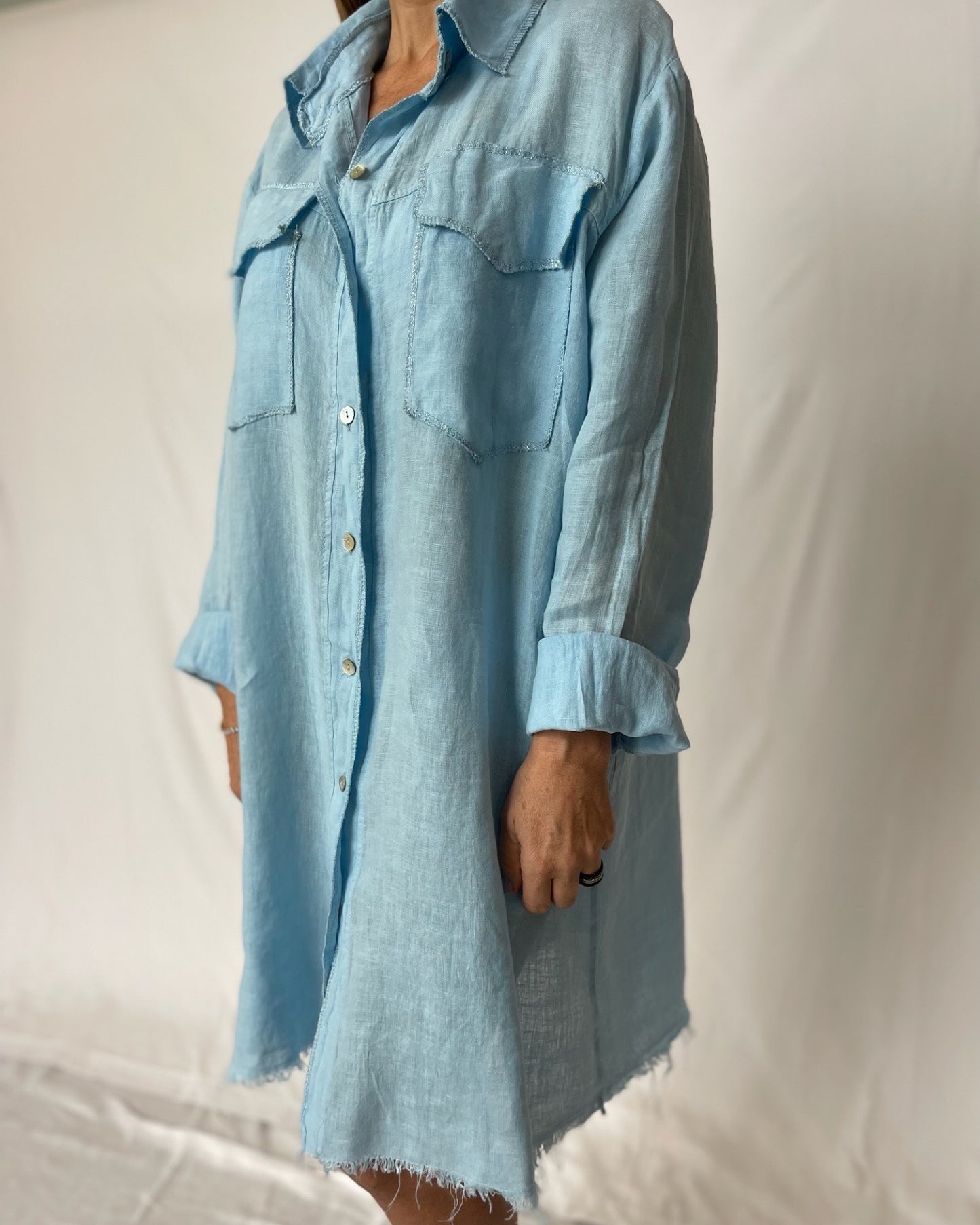 Shirt Dress Linen- Sky