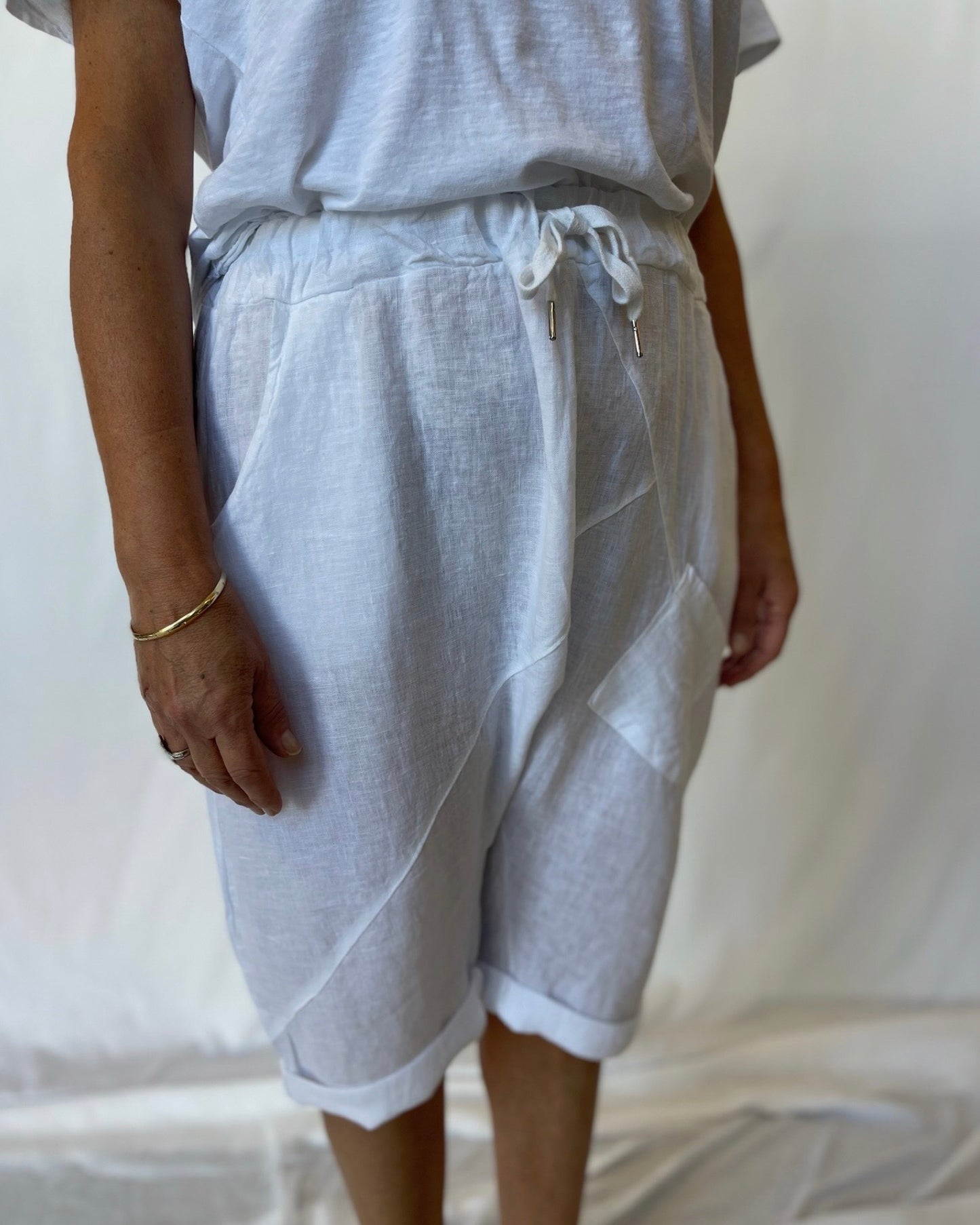 Longline Linen Shorts - White