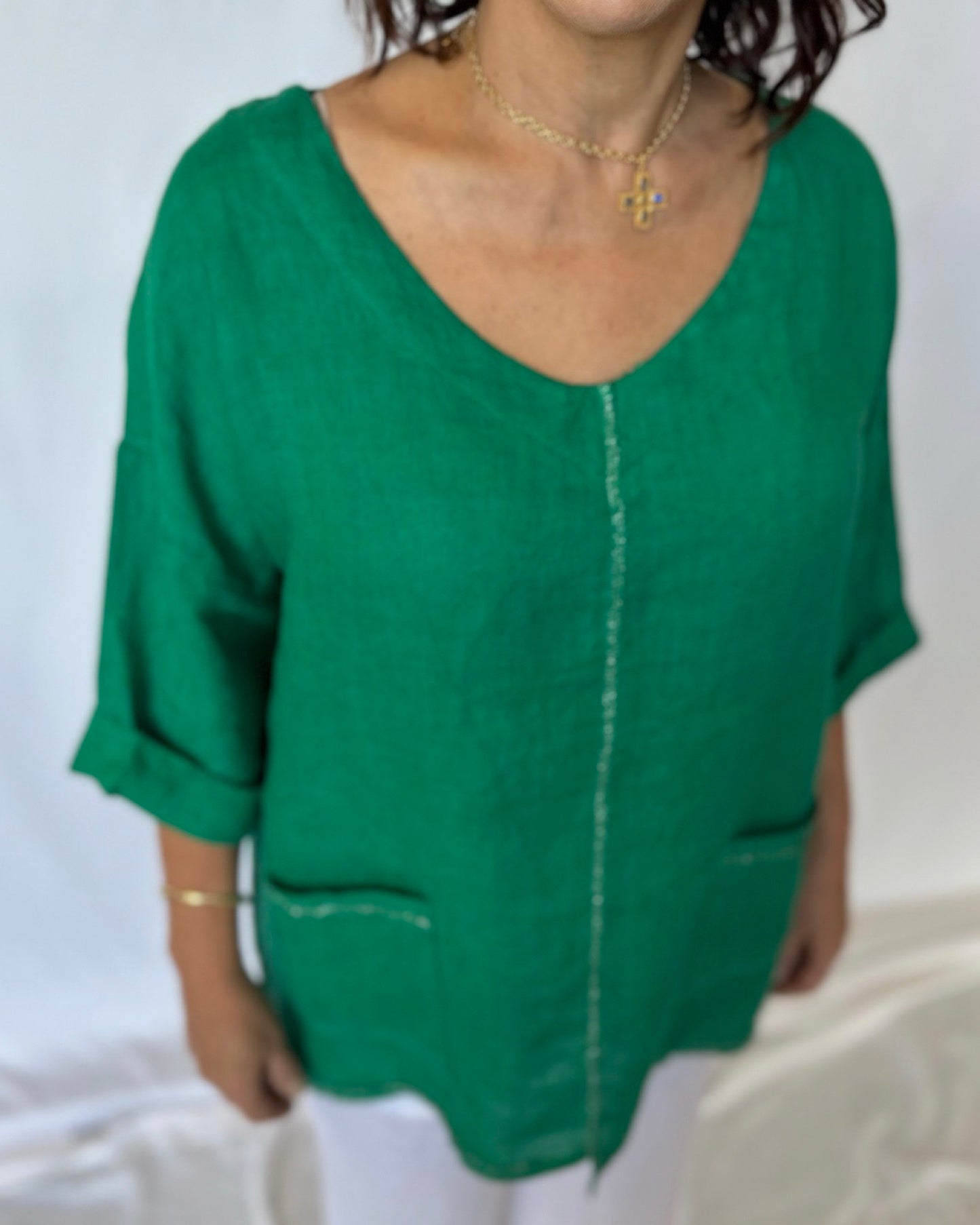 Linen Top - Emerald