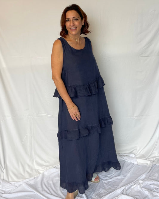 Linen Maxi Dress - Navy