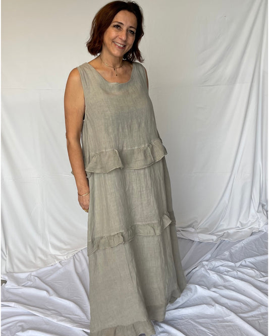 Linen Maxi Dress - Fango