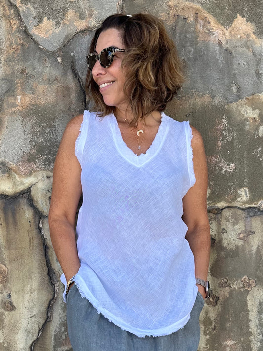 Raw Hem Top - White