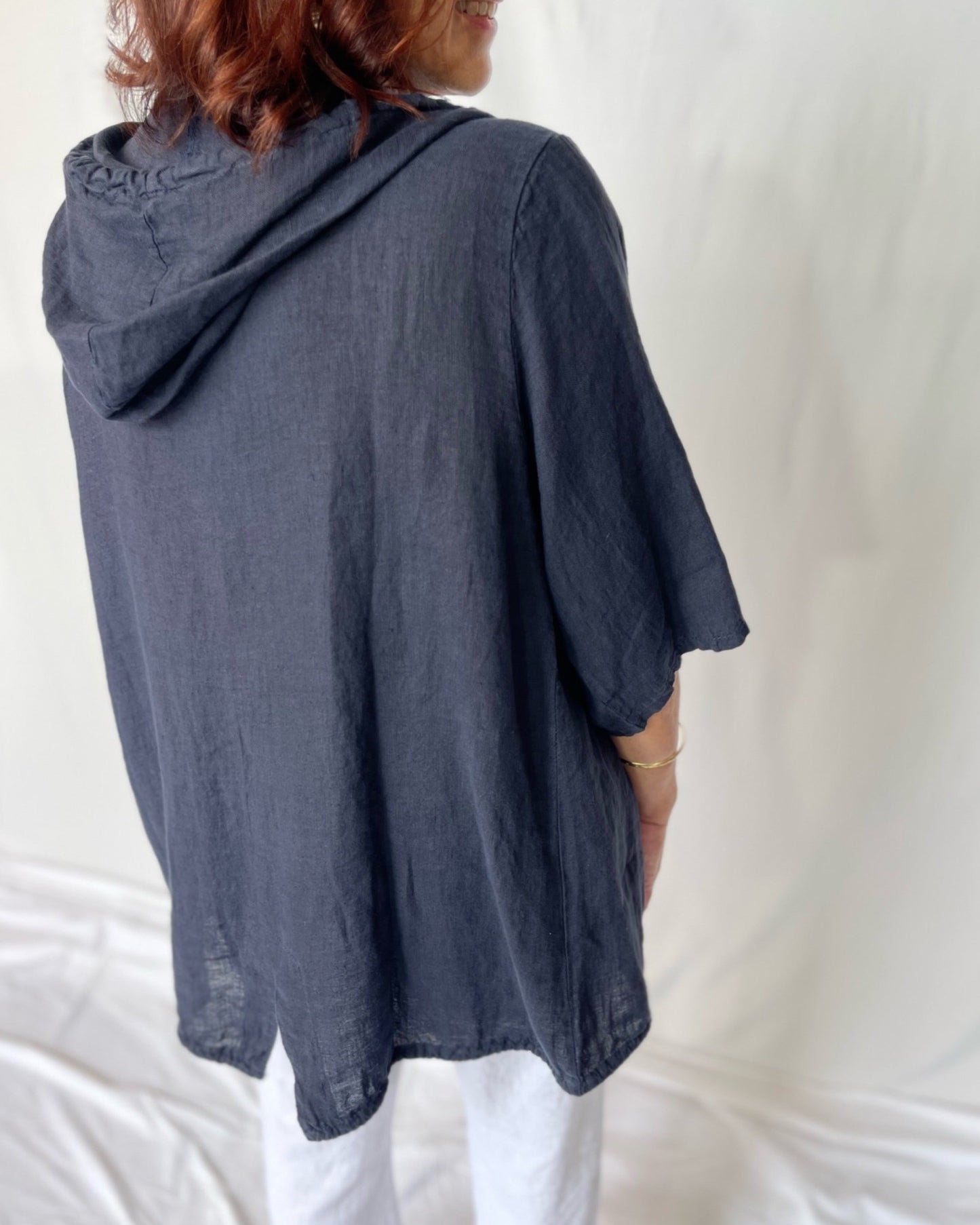 Linen Jacket with Hood - Navy