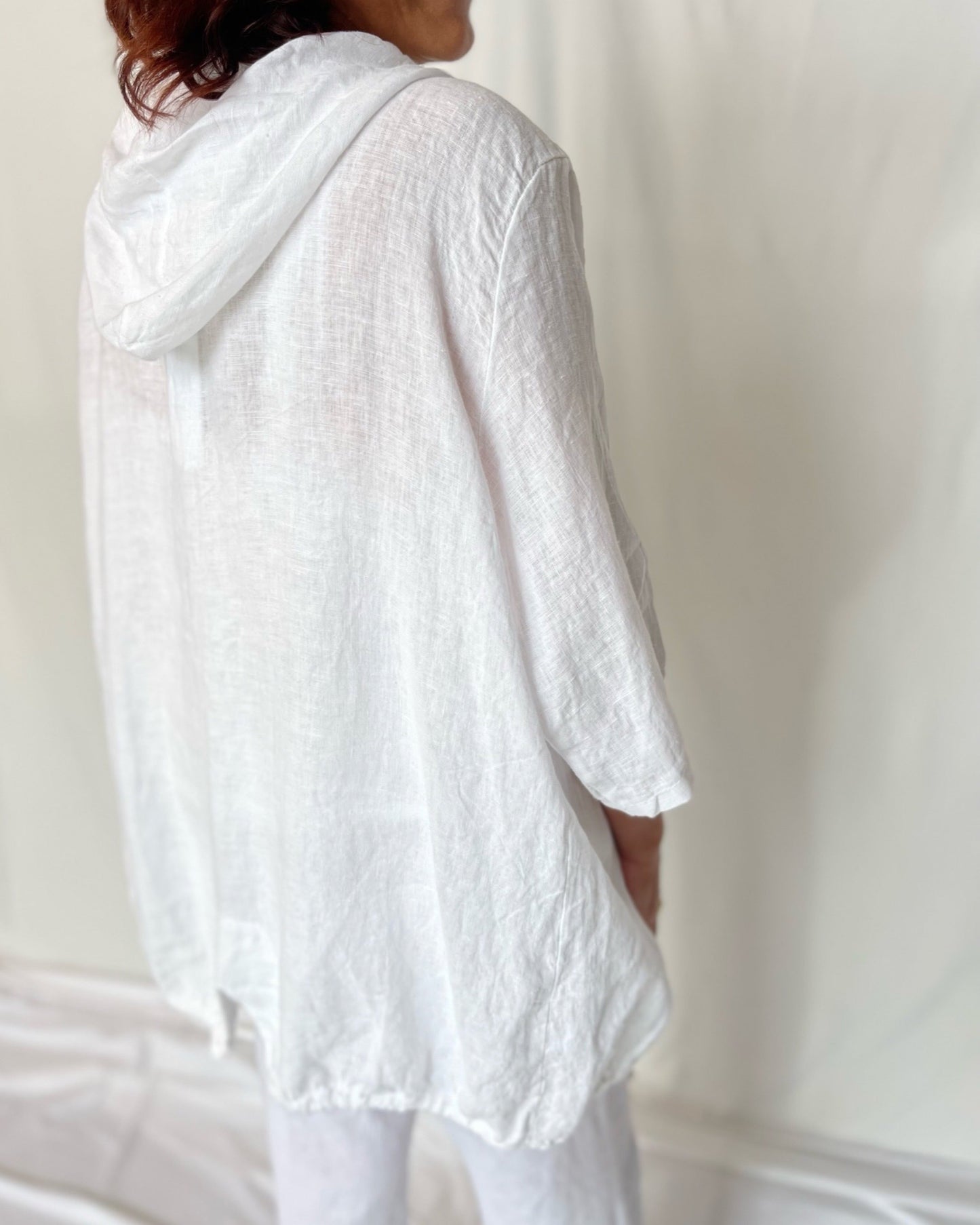 Linen Jacket with Hood - White