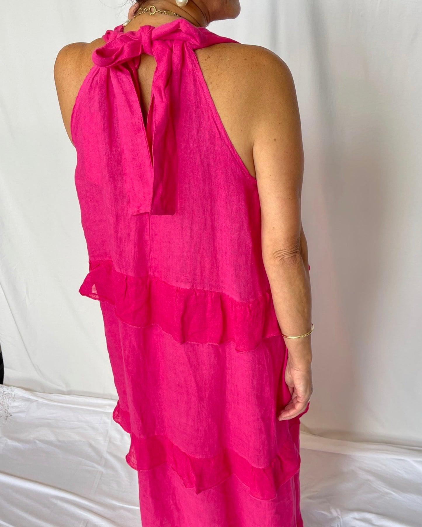 Linen Maxi Dress - Fuschia