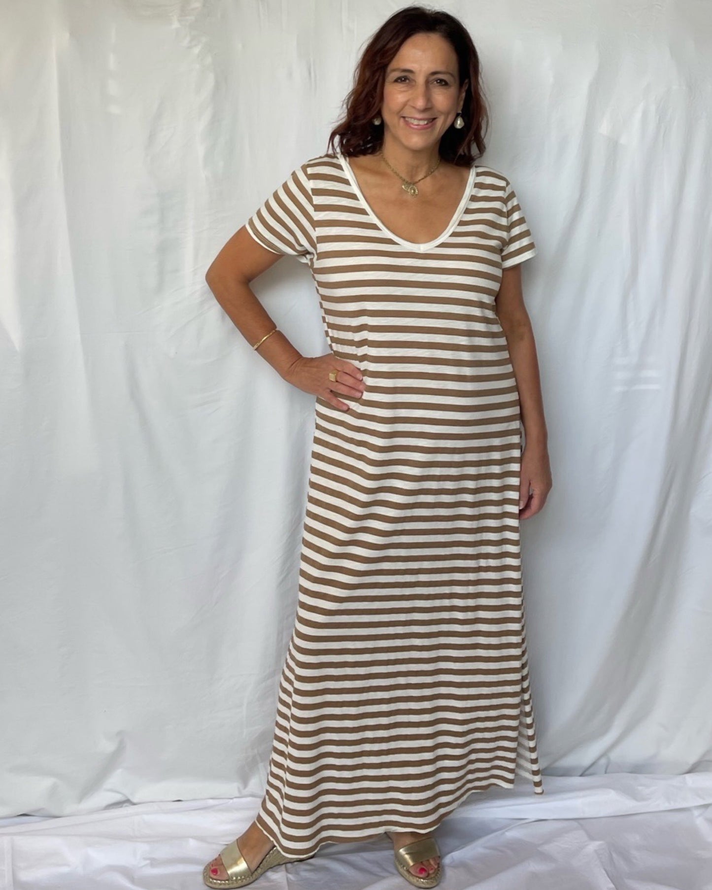 Striped Maxi Dress - Tan