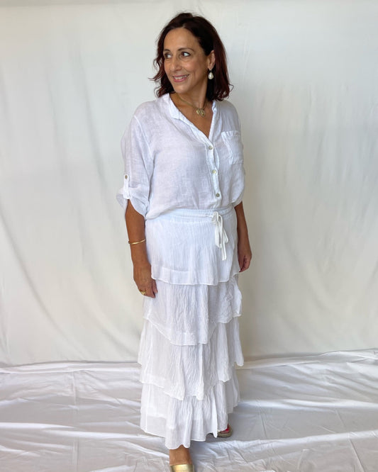 Ruffle Maxi Tiered Skirt - White
