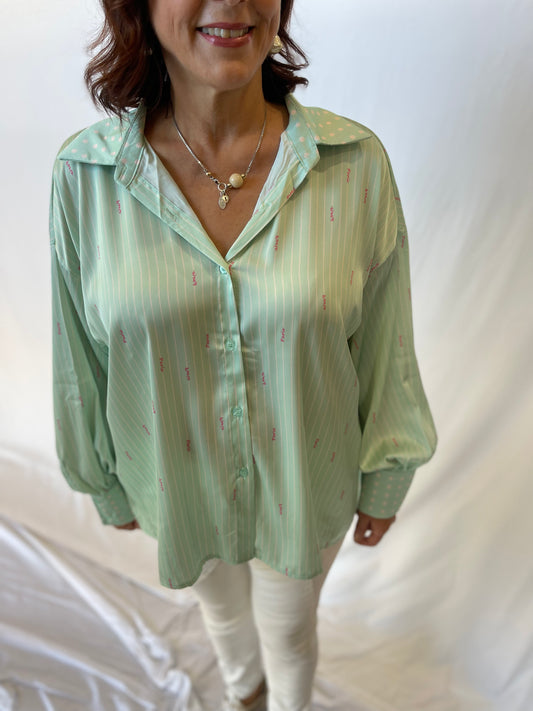 Paris Shirt - Mint/Beige
