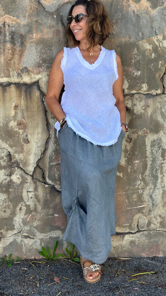 Tie Linen Skirt - Steel