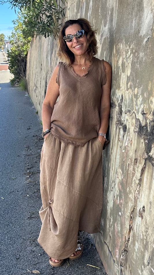 Tie Linen Skirt - Cocoa