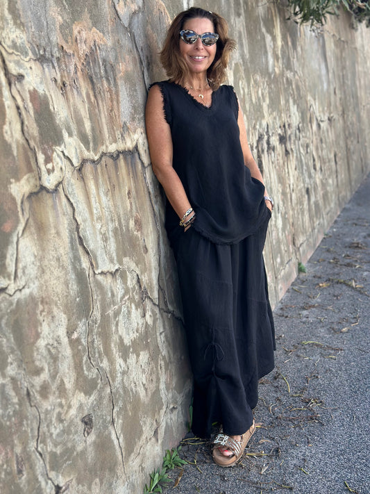 Tie Linen Skirt - Black
