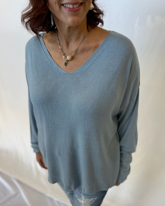 Heart Soft Lightweight Knit - Light Blue