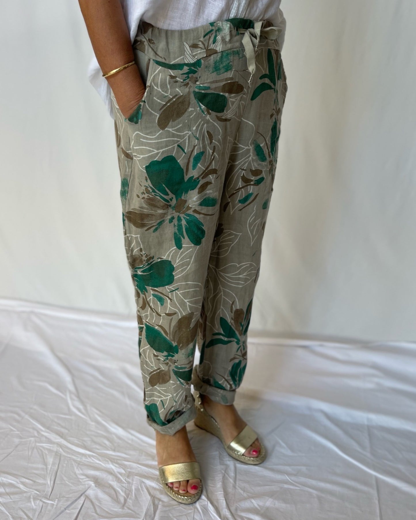 Floral Linen Pant - Fango