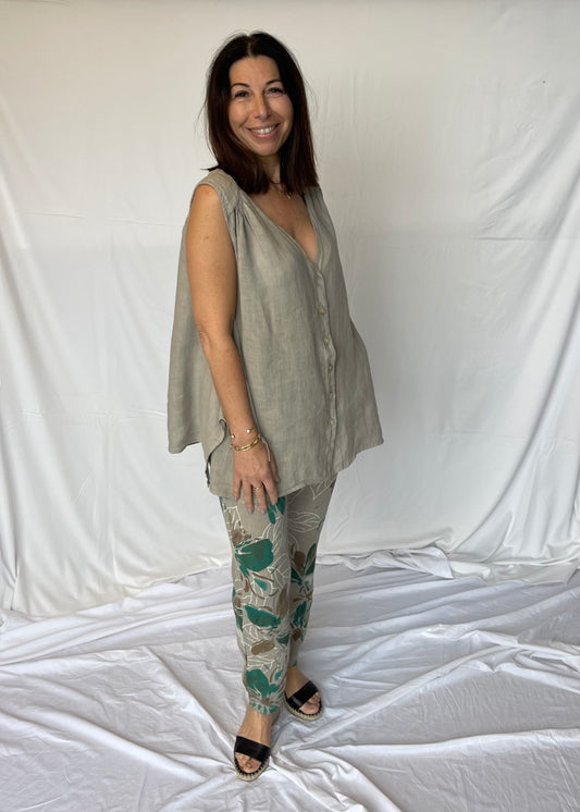 Floral Linen Pant - Fango