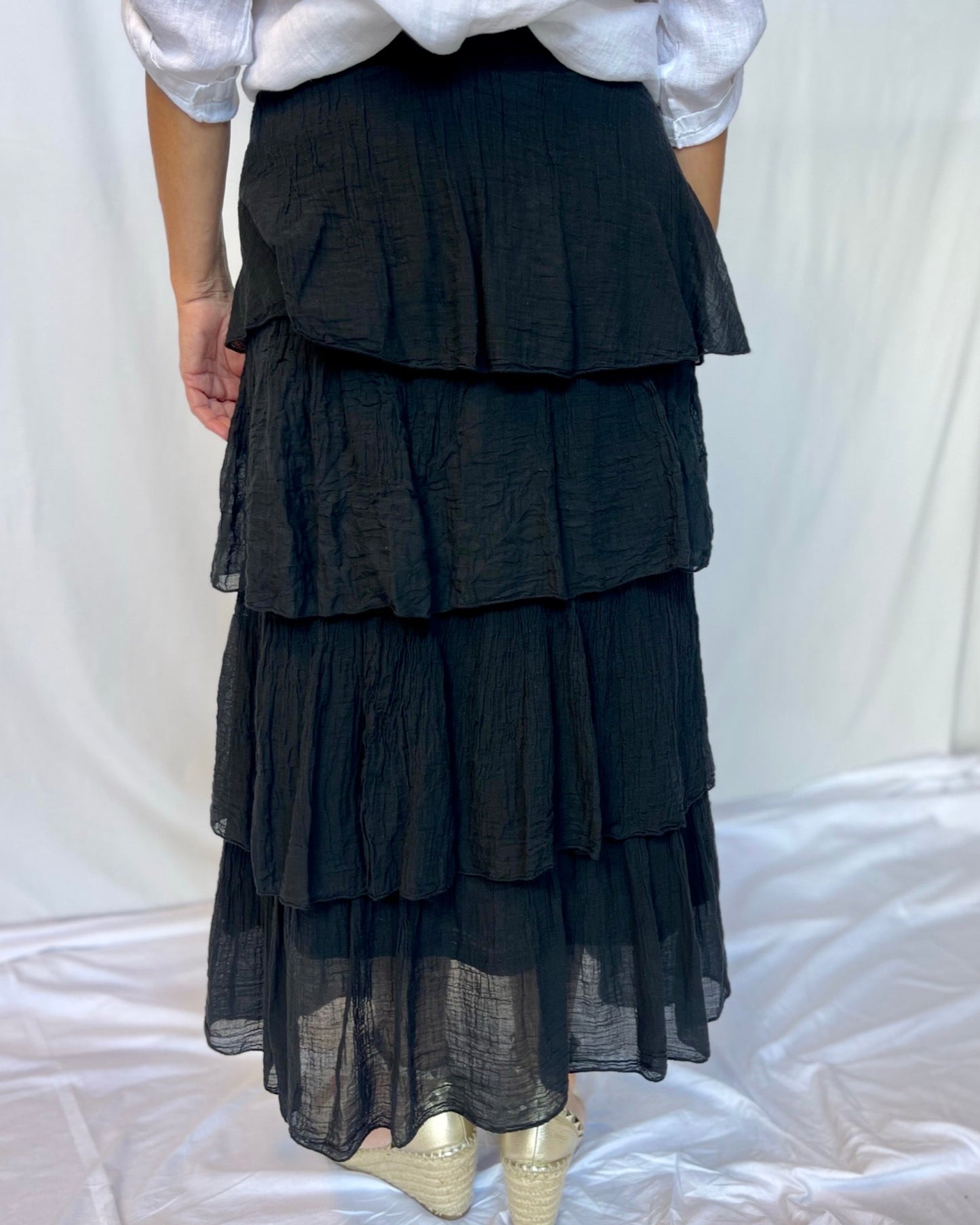 Ruffle Maxi Tiered Skirt - Black