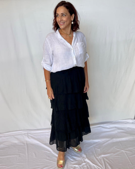 Ruffle Maxi Tiered Skirt - Black