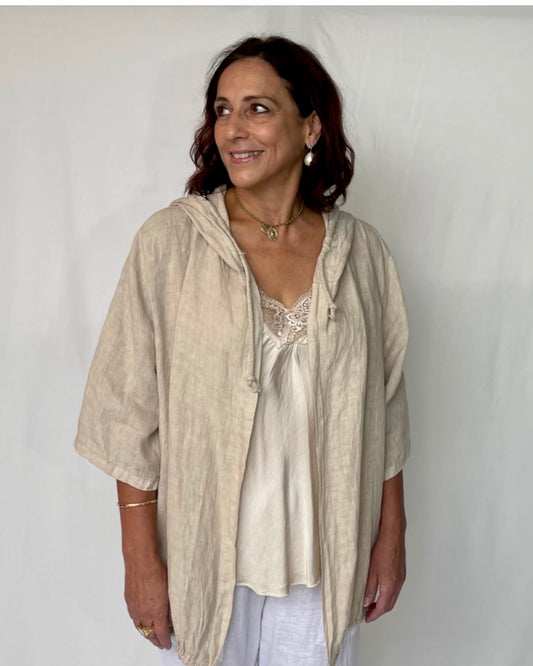 Linen Jacket with Hood - Sabbia