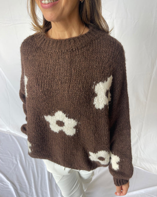 Floral Bloom Knit - Chocolate