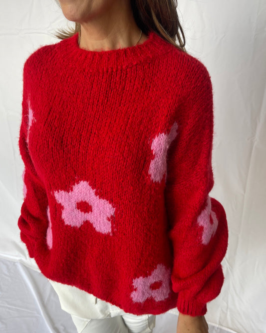 Floral Bloom Knit - Red