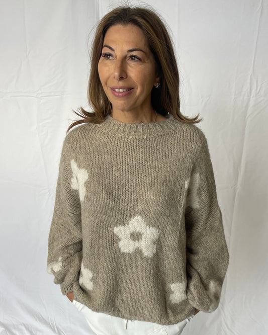Floral Bloom Knit - Taupe