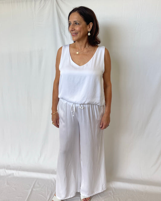 Silk Blend Pant - White