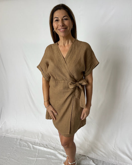 Linen Tie Dress - Cocoa