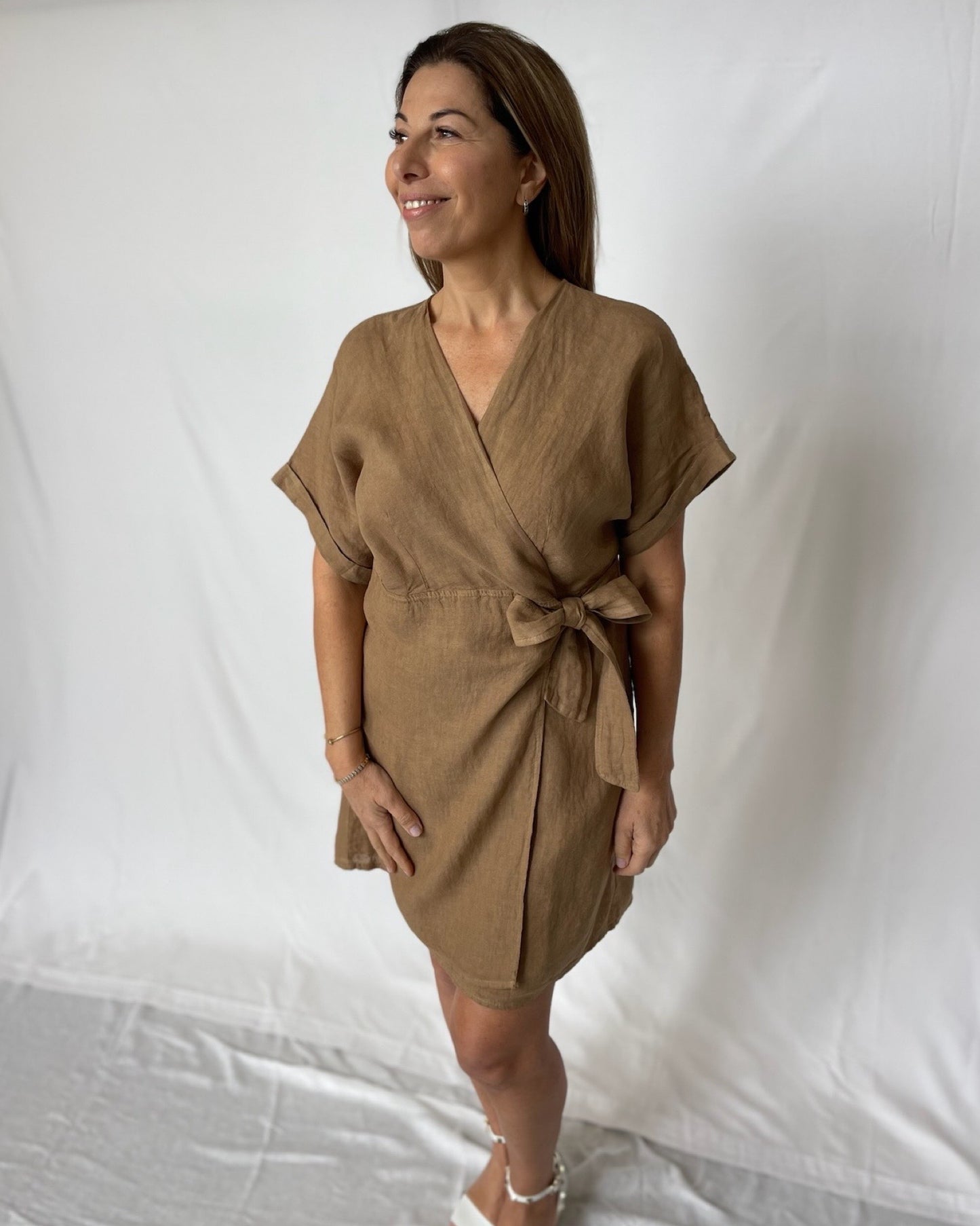 Linen Tie Dress - Cocoa