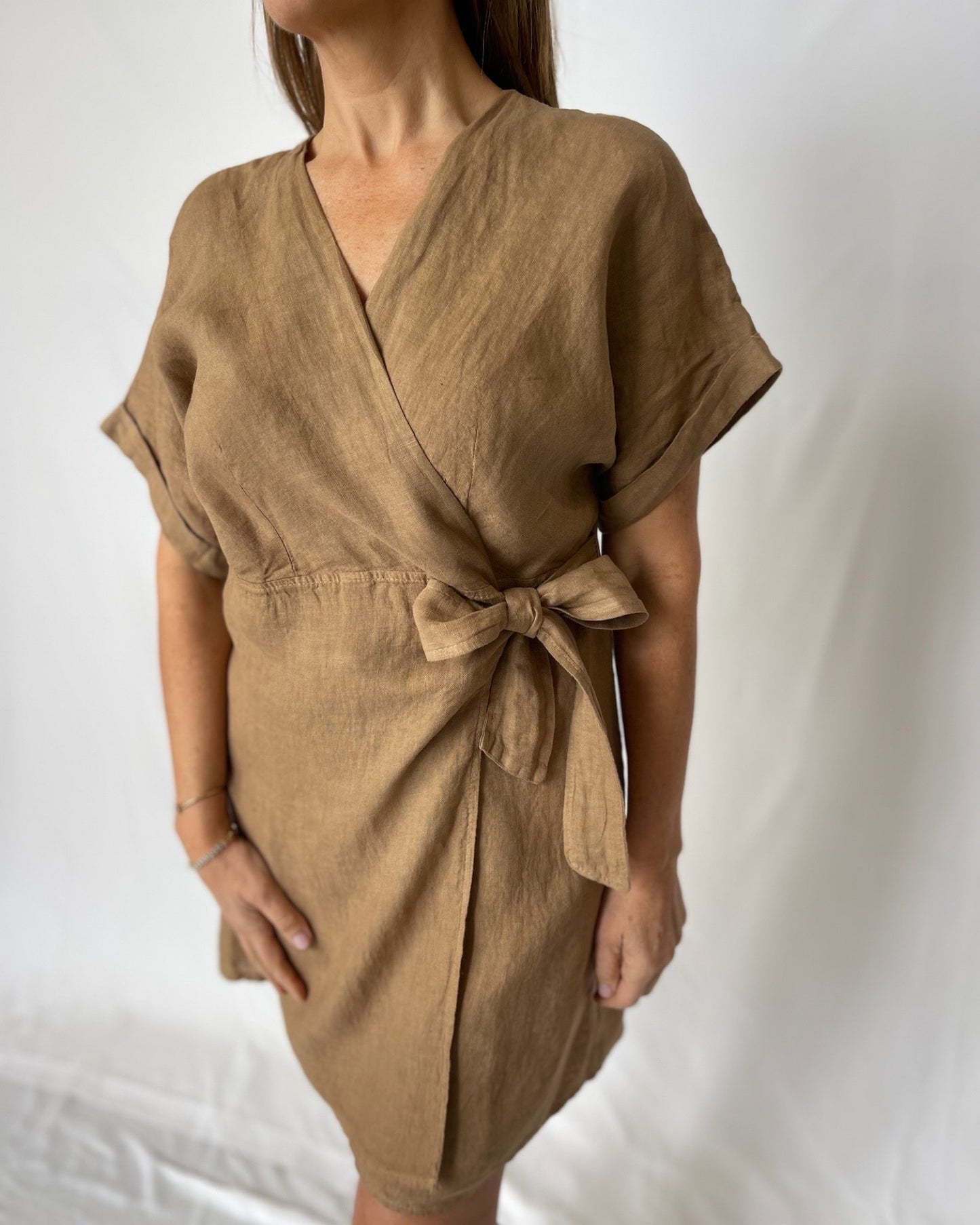 Linen Tie Dress - Cocoa