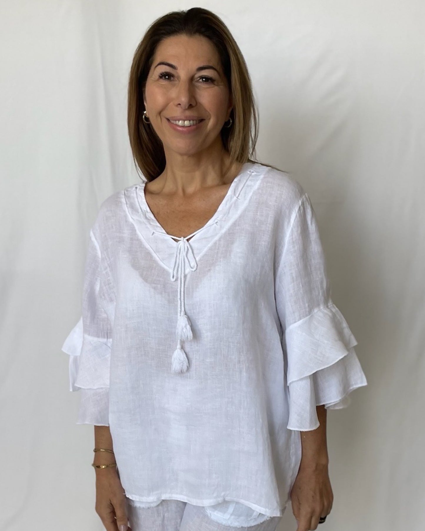 Linen Frill Top - White