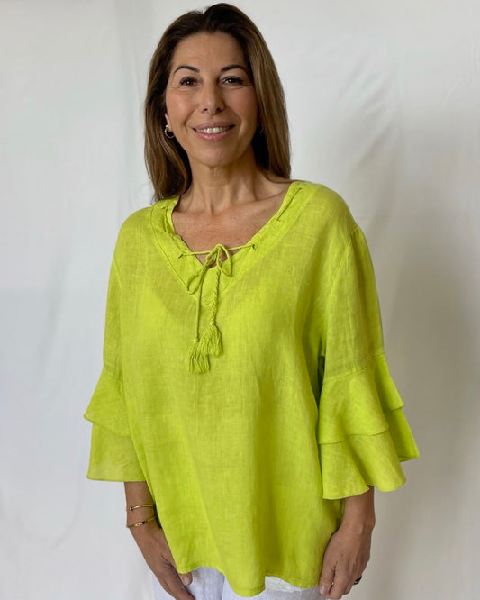 Linen Frill Top - Lime