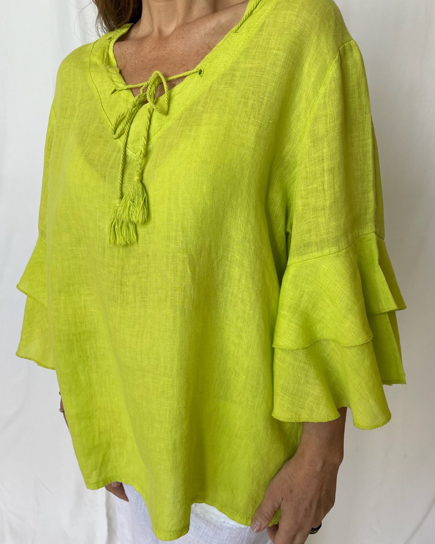 Linen Frill Top - Lime