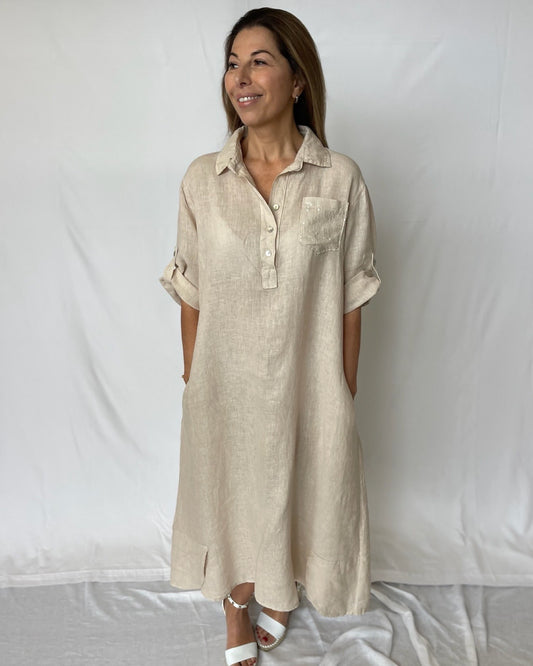 Sequin Dress Linen - Sabbia