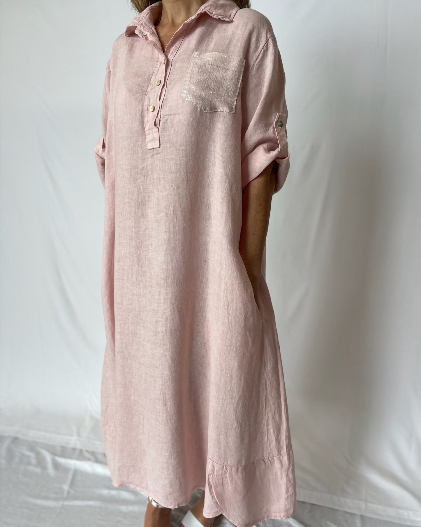 Sequin Dress Linen - Rosa