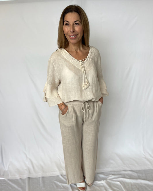 Linen Tie Pant - Sabbia