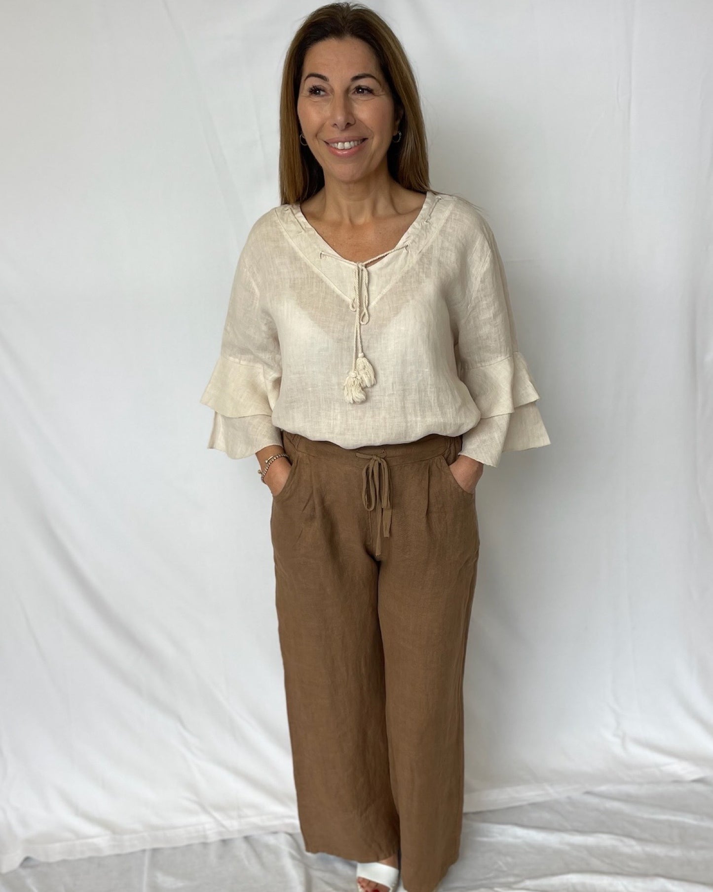 Linen Tie Pant - Cocoa