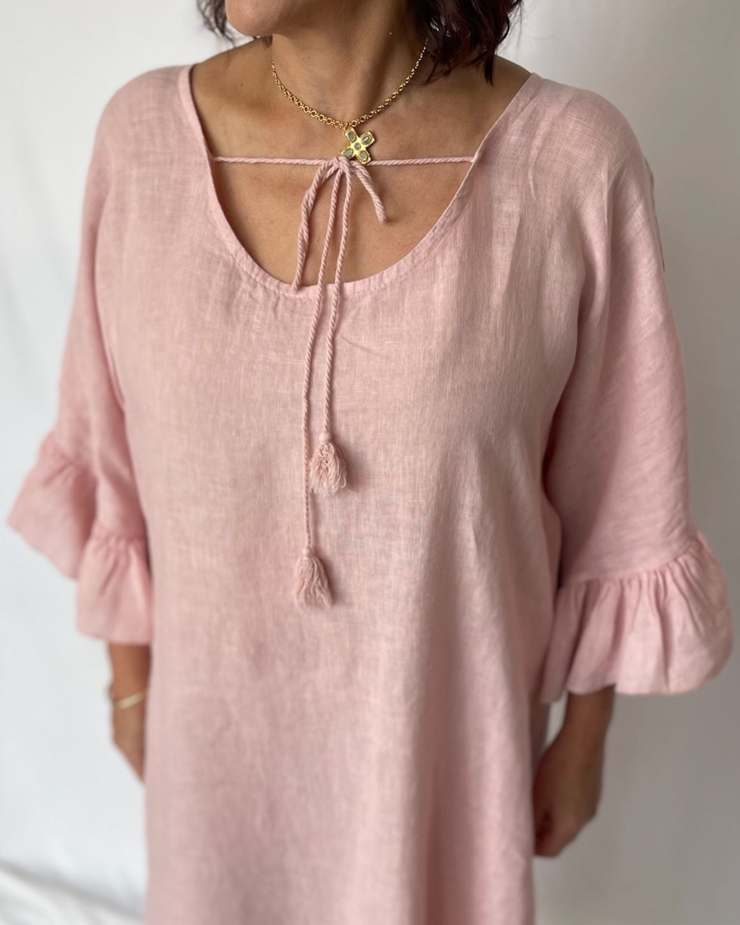 Linen Frill Dress - Rosa